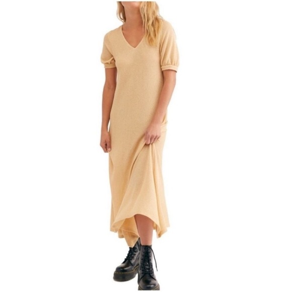 Free People Yellow Montauk Maxi Sweater Dress SM NWOT - Picture 1 of 9